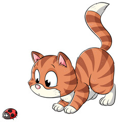 Niedliche Katze mit Marienkäfer - Vektor-Illustration