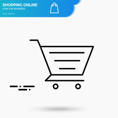 Online shopping black linear icon vector template for business and E-commerce, online payment symbol for UI and store. Delivery from smartphone or laptop. Pixel perfect vector icon.