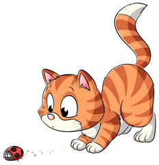Niedliche Katze mit Marienkäfer - Vektor-Illustration