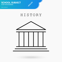 History subject black linear vector template for school and collage. Flar linear black icon. Education and science. Eps 10 vector