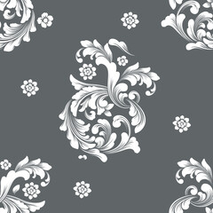 Floral abstract pattern. Exotic white elements, fantasy flower, leaves. Textile print, wrapping paper, and all prints