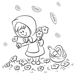 Rotkäppchen pflückt Blumen - Vektor-Illustration