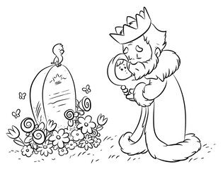 König trauert um seine Frau - Vektor-Illustration