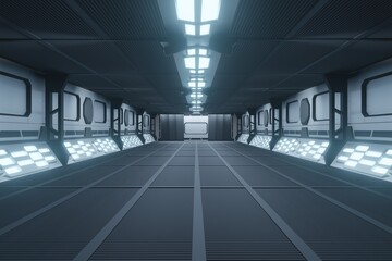 3d rendering hitech space shuttle hall way