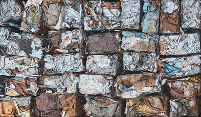 scrap metal pressed into cubes for recycling, top view