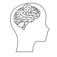 profile with brain human and pluss symbol mental health care icon