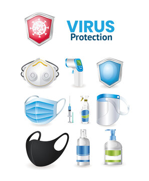 covid 19 virus protection icon set vector design