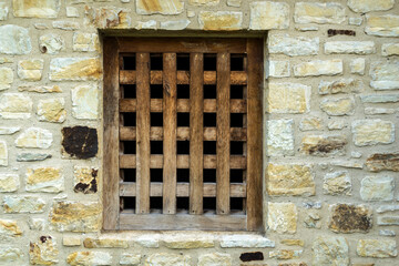 Stone wall with wood window