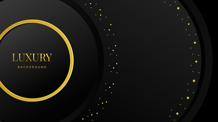 Gold sparkle ring with golden glitter isolated on black background. Vector graphic of Luxury banner with golden frame