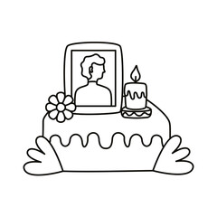 mexican altar of day of the dead with picture of man line style