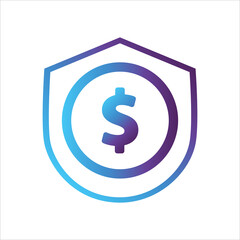 security shield icon. shield with money symbol. Concept of financial security . gradient style outline Vector illustration, vector icon concept.