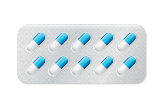 Pills or capsules white and blue in blister package for tablet vector Illustration design.