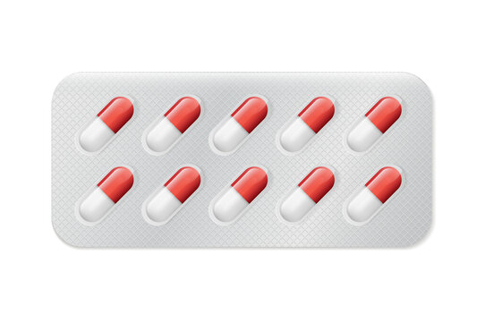 Pills or capsules white and blue in blister package for tablet vector Illustration design.