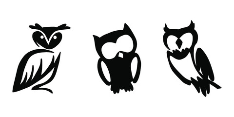 Cartoon style vector illustration of balck and white owl bird template. Great design elements for sticker, card, print, poster, other design. Unique and fun drawing icon isolated white background 
