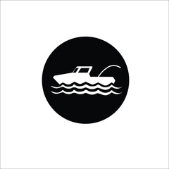 Flat,circle, fishing boat vector solid icon
