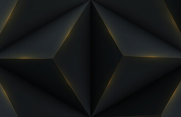Luxury black and gold abstract geometric background. Geometric 3 dimensional realistic dark elegant template