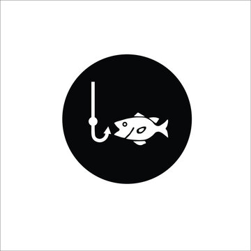 Flat,circle, fish and hook vector solid icon