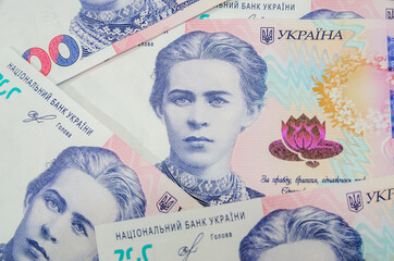 Ukrainian money. 200 hryvnia banknotes. Financial concept. Hryvnia for background.