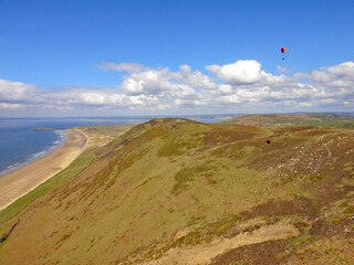 Aerial view of Rhossili Beach in Wales