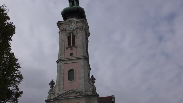 The church on the main square of medieval town Hainburg an der Donau, town is in the Bruck an der Leitha district, Lower Austria, Austria. The easternmost Austrian city