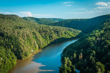 Fototapeta na wymiar Summer landscape - South Bohemian countryside. River Vltava in late summer time. Czech republic.