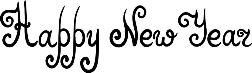 Happy New Year - hand written lettering for winter holidays season. Black text isolated on white background. Digital illustration.