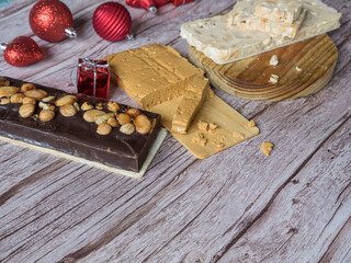 Turron, traditional Christmas dessert. Almond nougat typically made of almond and honey