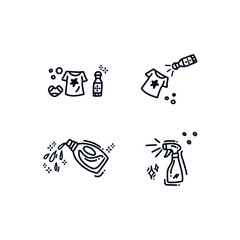 A set of four icons for the Laundry service. In the collection: cleaning clothes from stains and cleaning and Laundry detergents, perfect for Laundry service. Icons on a white background in the style