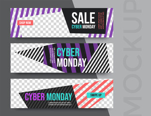 Cyber Monday sale banner editable template. Set of social media mobile app for shopping, sale, product promotion. 