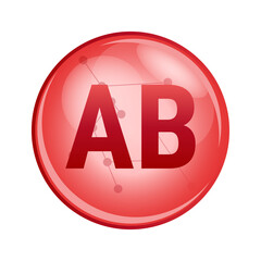 Vector red icon of blood group or blood type AB. Red donation cell. Transfusion hematology icon. AB positive or negative, where the blood contains type-A and type-B antigens isolated on white.