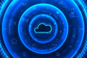 Internet infrastructure concept. Cloud software solution. Abstract technology background. Digital data access. Vector illustration in blue color.