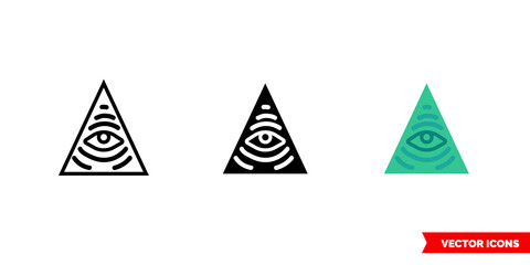 Illuminati icon of 3 types color, black and white, outline. Isolated vector sign symbol.