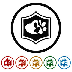 Heart with paw ring icon, color set