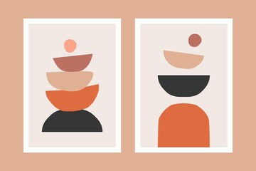 Abstract mid century posters. Boho contemporary wall art, modern print hand drawn wallpapers interior decoration. Vector illustration