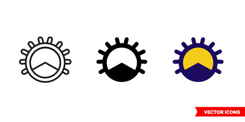 Light dimming 100 percent icon of 3 types color, black and white, outline. Isolated vector sign symbol.