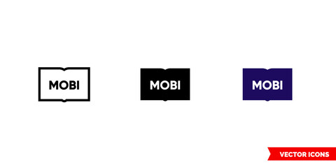 MOBI icon of 3 types color, black and white, outline. Isolated vector sign symbol.