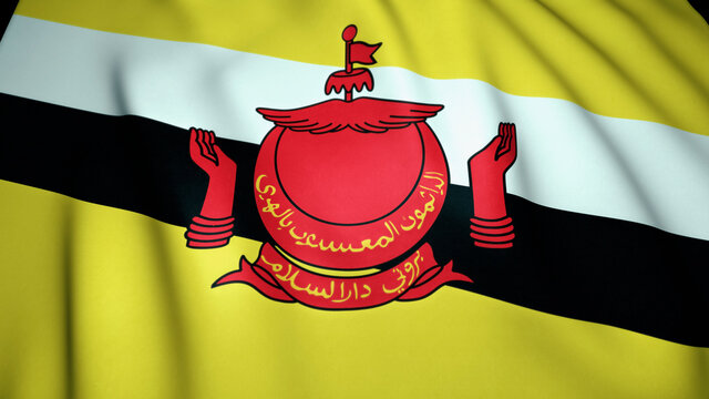 Waving realistic Brunei flag background. 3d illustration