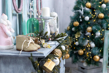 Merry Christmas and Happy Holidays. A beautiful retro style decorated for Christmas.