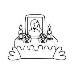 mexican altar of day of the dead with picture of woman line style