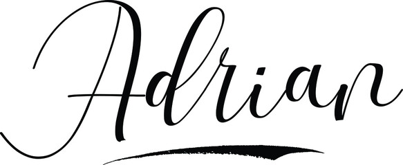 Adrian -Male Name Cursive Calligraphy on White Background