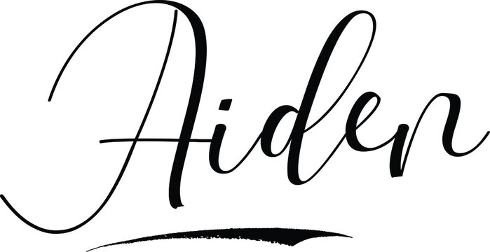 Aiden -Male Name Cursive Calligraphy on White Background