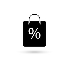Black shopping bag icon, flat design style