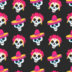 Day of the Dead or Dia de los muertos seamless pattern