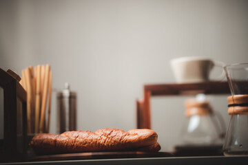 Bread and dessert placed in the coffee cafe