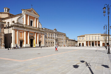 Fototapeta na wymiar Piazza Garibaldi, with the Cathedral on the left, Senigallia, district Ancona, Marches, Italy, Europe