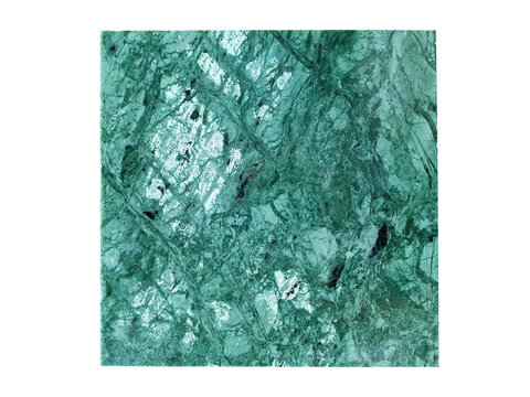 green and turquoise marble sample in square shape isolated on white background with clipping path. abstract green emerald mabling texture.
