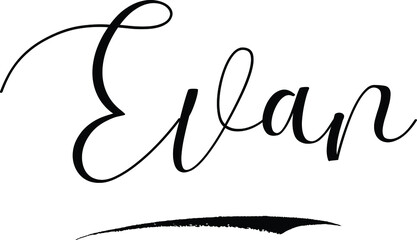 Evan-Male Name Cursive Calligraphy on White Background