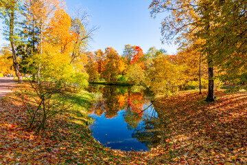 Alexander park in fall, Pushkin (Tsarskoe Selo), St. Petersburg, Russia