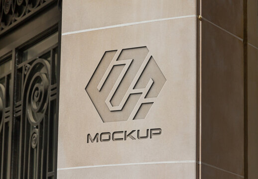Engraved Logo on Stone Company Wall Mockup