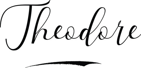 Theodore -Male Name Cursive Calligraphy on White Background